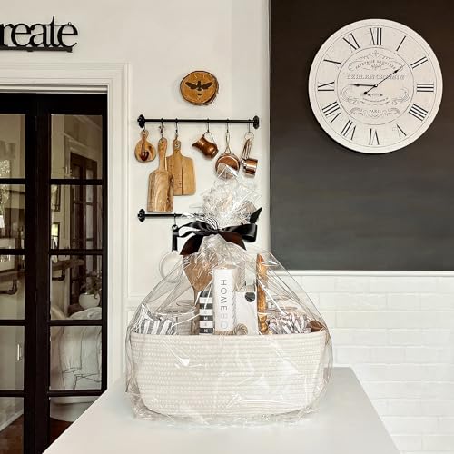 CHICVITA White Woven Basket Baby Gift Basket for Toys, Towels, Books, Rope Storage Basket for Living Room, Bathroom, Decorative Basket for Nursery - Thumbnail 3