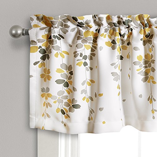 Lush Decor Weeping Flowers Window Valance for Kitchen Living, Dining Room, Bedroom, Valance, Yellow & Gray - Image 2