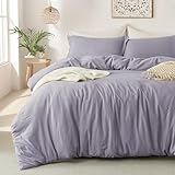 MILDLY Duvet Cover Queen Size - Super Soft Light Purple Duvet Cover Set 3 Piece 100% Washed Microfiber Comforter Cover Set Bedding Set with Zipper Closure, 1 Duvet Cover 90x90 and 2 Pillow Shams