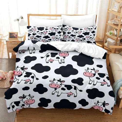 Housse de couette anti-pli motif vache 140x200 cm parure de lit résistante facile à laver - 3