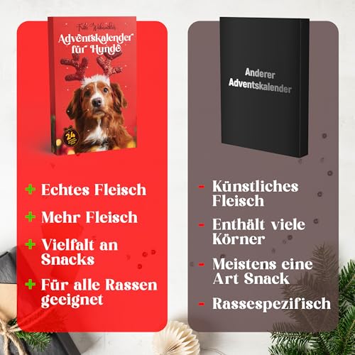 Nur Dieses Weihnachten - 8 Verschiedene Echte Fleischsorten im Hunde Adventskalender – Glutenfrei & Weizenfrei – Exklusive Auswahl: Rind, Ente, Huhn, Fisch