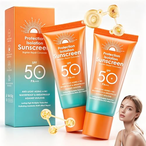 2Pcs Crema Solar Facial SPF 50+,Protección Solar Ultra Ligera, Hidratante, No Grasa, Ideal Como Base de Maquillaje, ligera y resistente al agua,Para la mayoría de los tipos de piel,100g