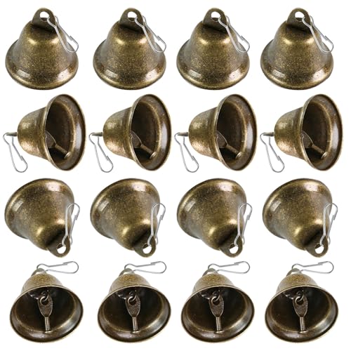BigOtters Craft Bells 16PCS Bronze Jingle Vintage Bells (1.5 X 1.7) with Spring Hooks Hanging for Wind Chimes Housebreaking Making Dog Potty Training Doorbell Wedding Decor DIY Favor