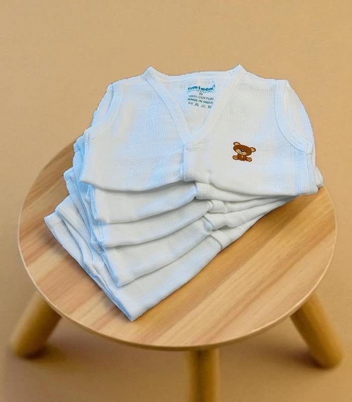 Image of 5 piece Premium Muslin Jabla vest With Snap button| Newborn | for Boys & Girls | Comfy Jabala | Sleeveless dress | Baby Products | Casual Clothing | Size - Newborn - 3months- White