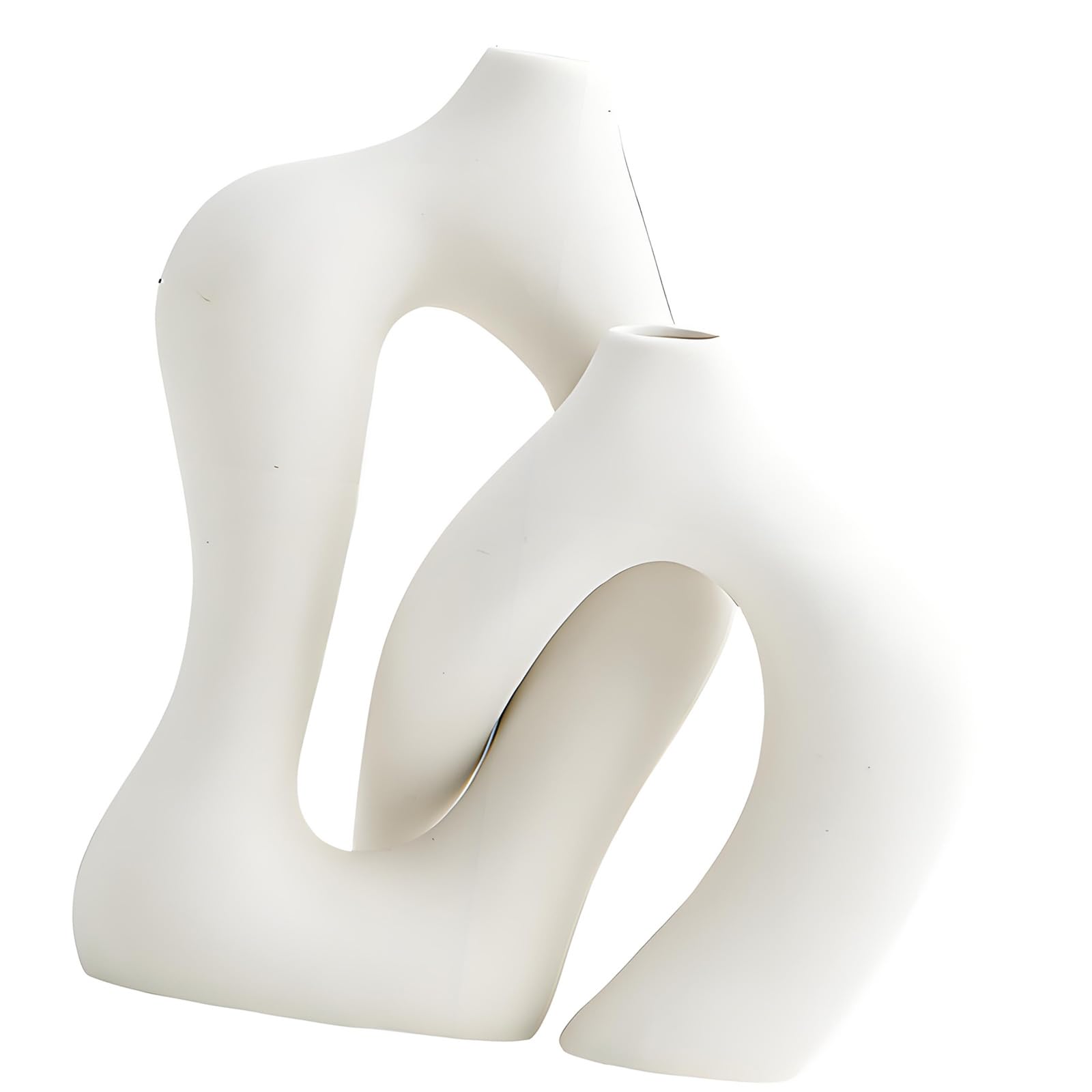 Ceramic Flower Vase with Double Opening Sculptural Form, Abstract Tabletop Decor for Living Room and Entryway Accent Abstract Ceramic Vase Flower Double Opening Decor Sculptural Tabletop Living Room