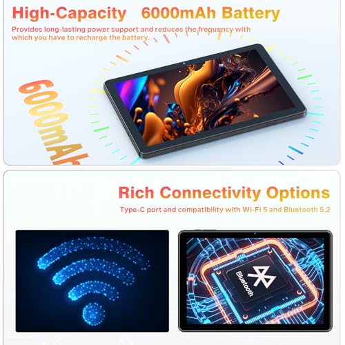 Image of Computer Tablets Android 10 Inch, for Gaming, Work, Study, Black | Android 15, 18(6+12)GB+128GB, 1TB Expand, Widevine L1, Octa-Core, WiFi, BT5.2, 6000mAh, T30 CPU, GPS,Gemini AI, 5MP+8MP