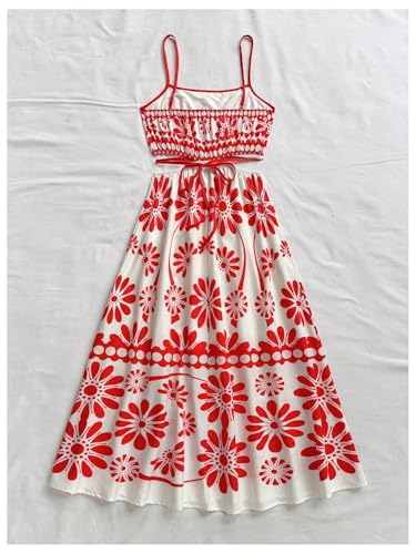 Image of Floerns Women's Cut Out Tropical Spaghetti Strap Midi Dress Summer Beach Vacation Flowy Dresses