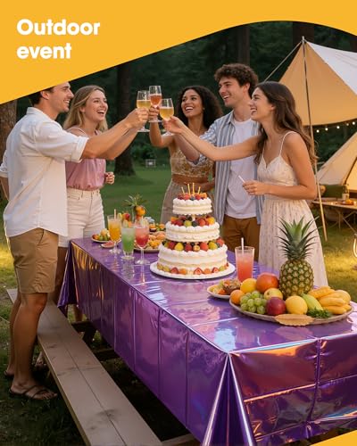 Image of Niuara Iridescent Purple Plastic Table Cloth - 4 Pack 54 inch x 108 inch Rectangle Disposable Tablecloths for 6FT Tables, Table Cover for Party, Holiday & Gathering Use