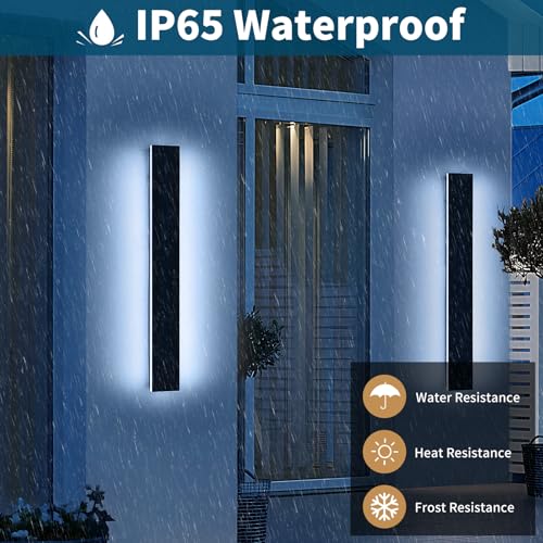 Image of 2 Pack 31.4inch Modern Exterior Wall Lights, 6000K Cold White, Outdoor Wall Mount Linear Sconces, 31W, IP65 Waterproof Minimalist Strip Led Lighting for House, Porch, Garage, Garden