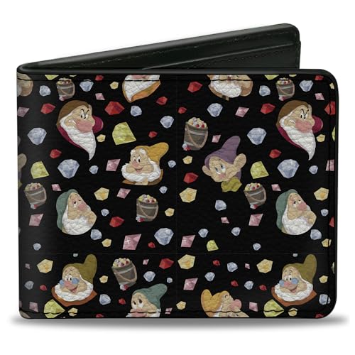 Buckle-Down Men's Disney Wallet, Bifold, Snow White The Seven Dwarfs Expressions and Diamonds, Vegan Leather, 4.0