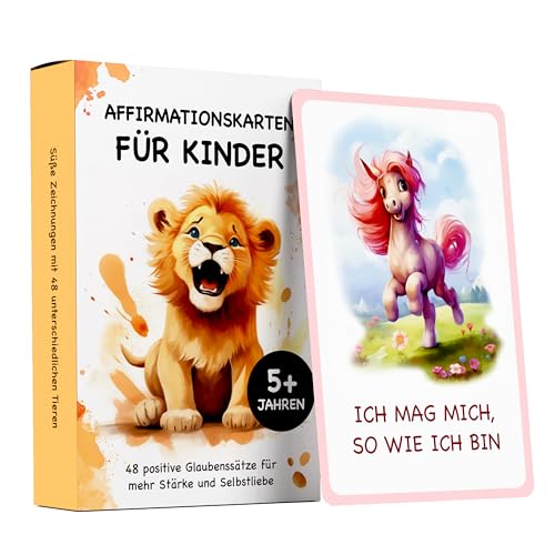 48 Affirmationskarten Kinder - Umgang mit Gefühlen Lernen mit Gefühlskarten für Kinder [Pädagogisch Wertvoll] - Achtsamkeitskarten, Mutmacherkarten, Selbstbewusstsein stärken