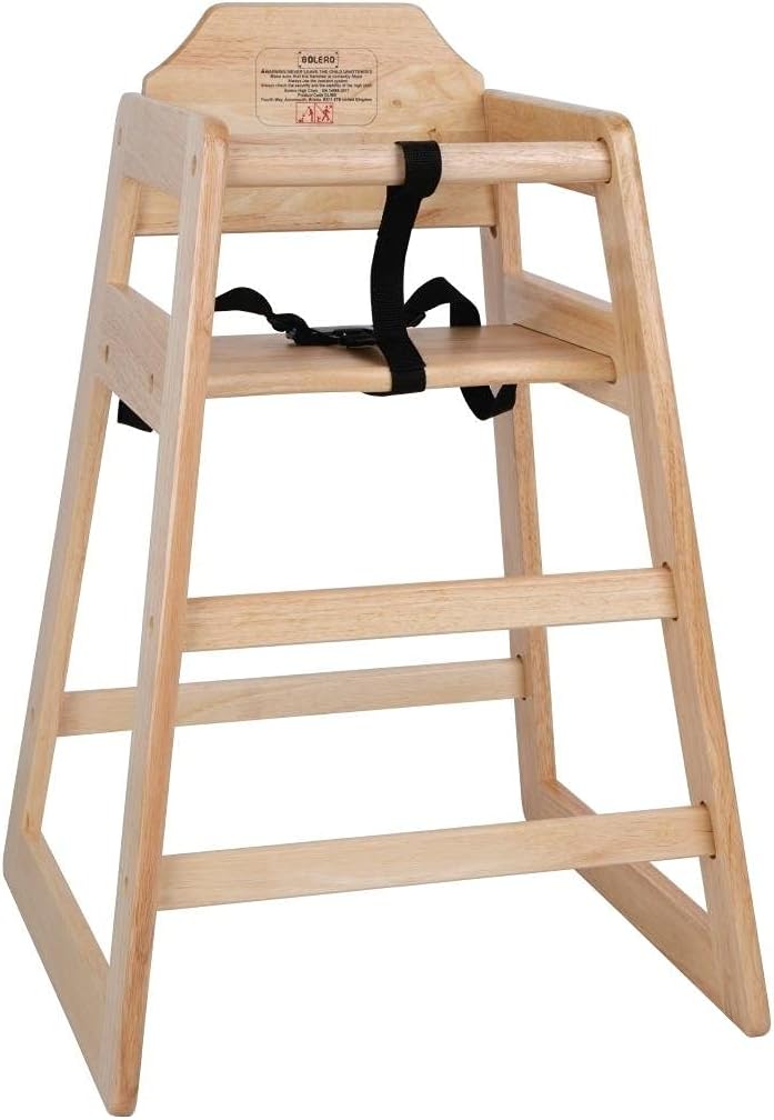 Bolero Wooden Highchair, Black Wood Finish - For Children Up to 36 Months or 15kg, Adjustable Harness, Stackable, Self Assembly DL900