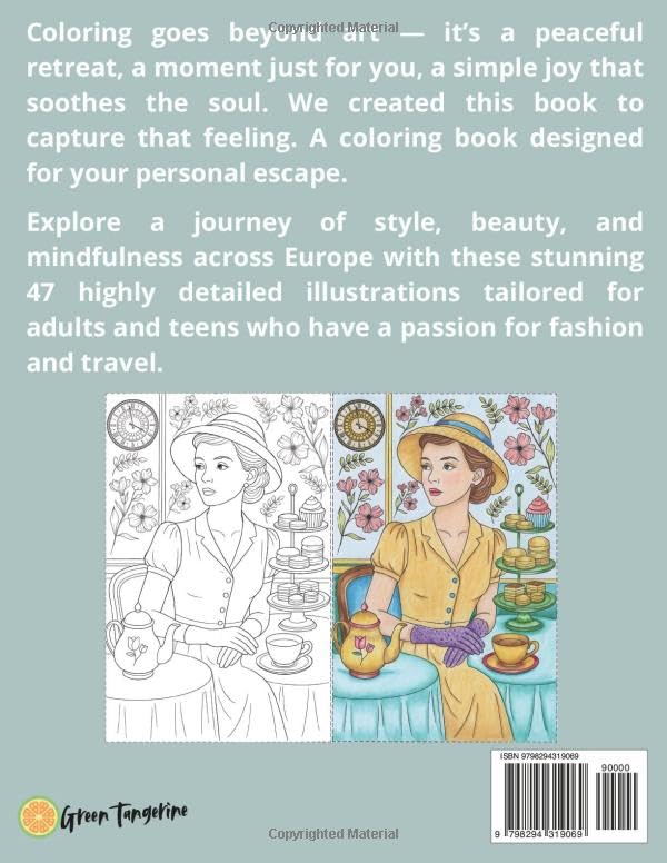 Fashion Coloring Book – Stylish Journeys Through Europe – Volume 1: Stress-Free, Anxiety Relief, Aesthetic, Adult, Teen, Girl, Cozy Spaces, Super Cute Ilustrations for Relaxation, Comfy and Bold image 3