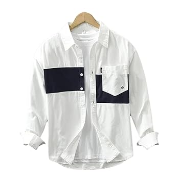 Amazon.com: Men's Casual Patchwork Shirt Cotton Lapel