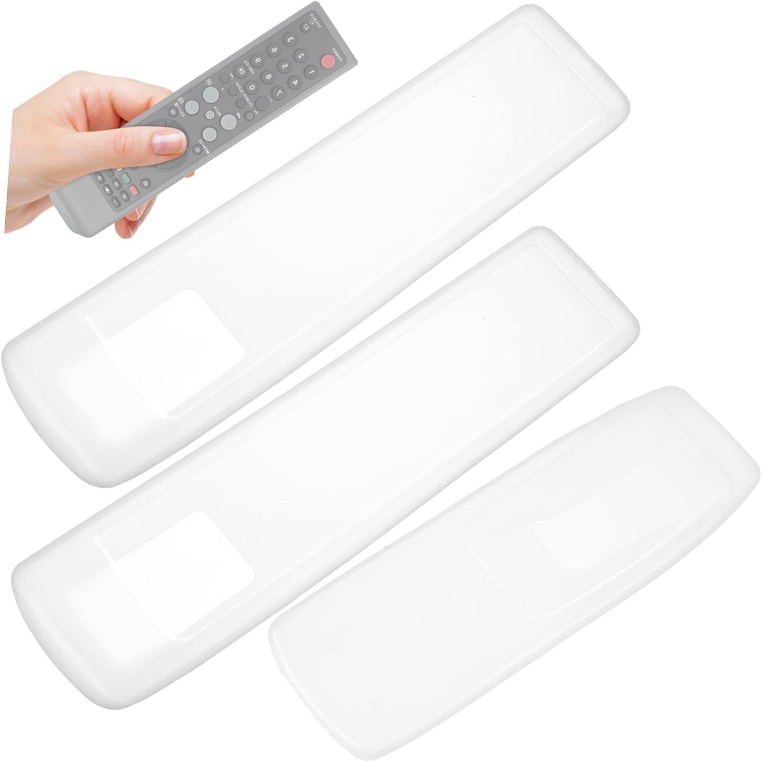 3 Pcs Stretchable Silicone Remote Cover of Different Sizes for TV, AC, Setup Box Remote Dust Proof and Water Proof Transparent 3pc Different Sizes (Pack of 1)-picture-19