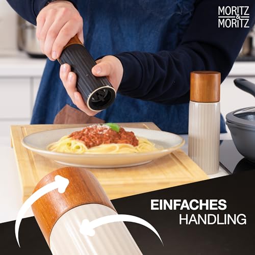 Moritz & Moritz PEPE Zestaw 2 Młynków do Soli i Pieprzu Antracyt/Krem – Młynek do Pieprzu, Młynek do Soli, Młynek do Przypraw, Ceramiczny Regulowany, Młynki Wielokrotnego Napełniania