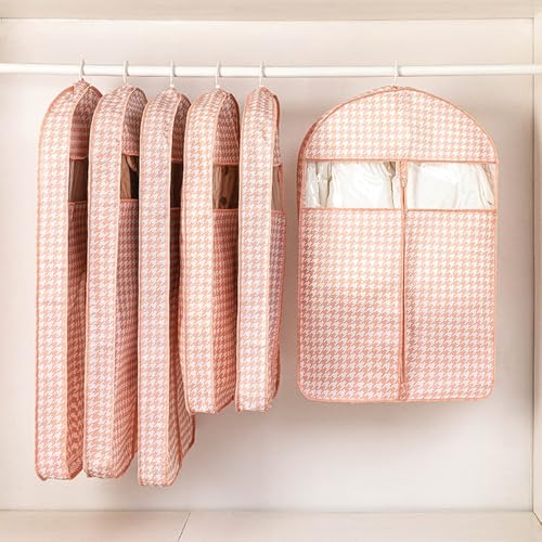 Hanging Garment Bags for Closet Storage Jackets, Coats and Suits, 3 Packs Clothes Covers for Wardrobe with Clear Window(Pink,88 * 58 * 9cm/35 * 23 * 3in)2
