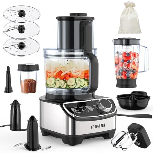 FIMEI Robot Cuisine Multifonctions 1300W, 3 Vitesses et Fonction Pulse, 3,5L Hachoir, 1,5L Mixeur, Moulin, Presse Agrumes, Pétrin à Pâte, Fouet, Râpe, Disque Tournant, Sans BPA