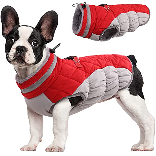 FUAMEY Dog Coat for Medium Dogs,Waterproof Dog Winter Jacket with Harness Built in Puppy Cold Weather Coats Reflective Pet Vest with Zipper Warm Fleece Dogs Snowsuit Windproof Red M M(chest: