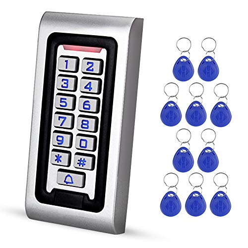 Gaocinys RFID Waterproof Zinc Alloy Access Control Keypad +10pcs 125KHz Blue Keytags, Backlight Keyboard