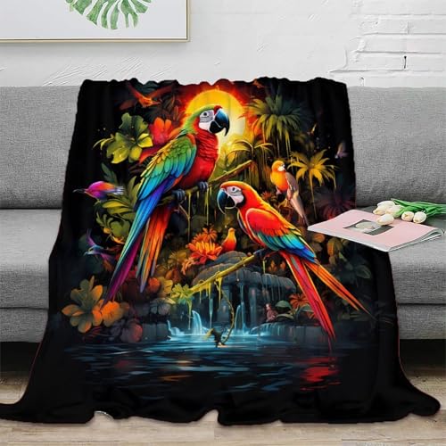Plaid microfibre Rainbow Parrots 3D au fini artistique et toucher velours premium - 2