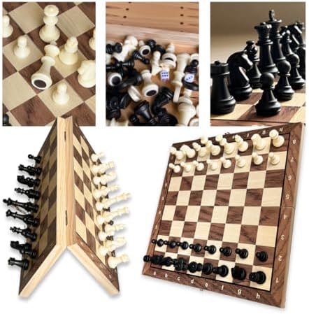 Jogo de Xadrez 3 em 1 com Dama e Gamão, Peças em Resina, 29x29cm,...