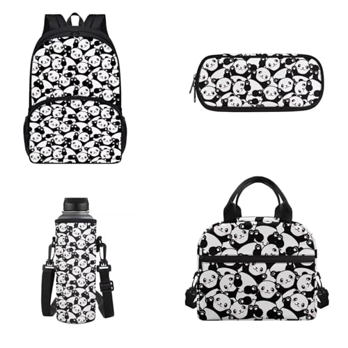 4 pezzi zaino pranzo borsa portamatite porta bottiglia dacqua per bambini adulti isolato Panda Onesized Zaino per unisex leggero