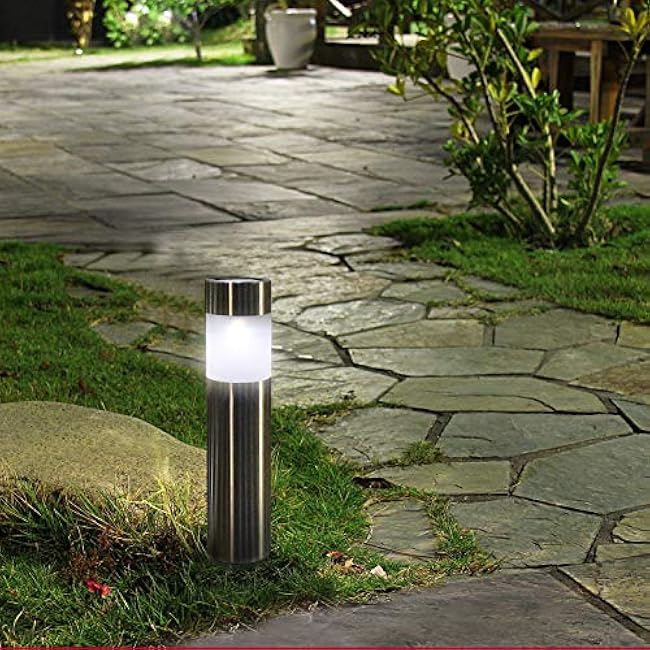 Solar Bollard Lights Stainless Steel Warm White LED Landscape Lights Decorative Lighting