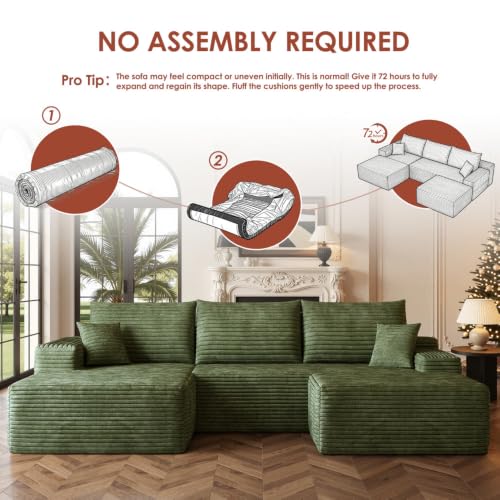 Image of Boneless Couch, Modular Sectional Couches for Living Room, U-Shaped Cloud Couch Sofa with Deep Seat, Fluffy Corduroy Upholstered Corner Sofa