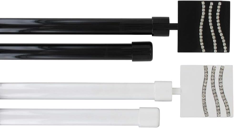 Adjustable Double Curtain Rod with Sparkly Finials (50-82 inches) Black