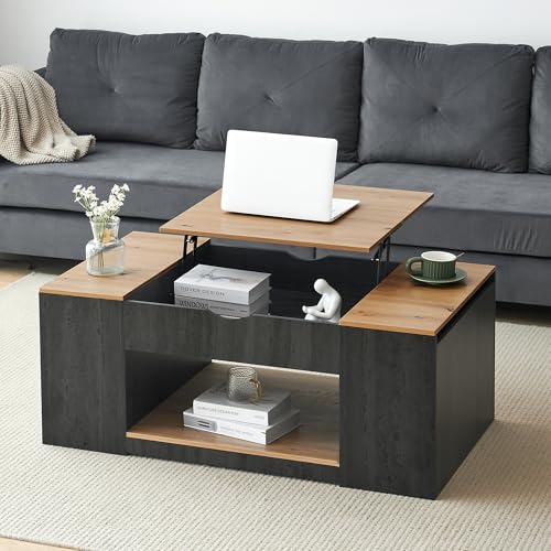 kozamas Table basse avec fonction ascenseur - 109,5 x 59,7 x 43 cm - Table basse réglable en hauteur avec espace de rangement caché - Table d'appoint -...