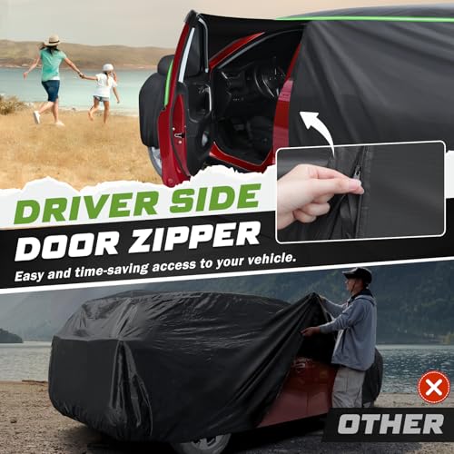 Image of Mixsuper Liner Car Cover for GMC Yukon 2007-2014 & 2015-2026, 7 Layers Waterproof All Weather SUV Cover with Driver Side Zipper Door, Windproof Straps & Reflective Strips