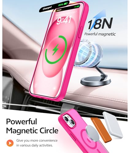 Image of FNTCASE for iPhone 15 Case: for iPhone 14 Case & iPhone 13 Case [Compatible with Magsafe] Translucent Matte Cases with [Screen Protector] Military Grade Shockproof Protective Phone Cover - Hot Pink