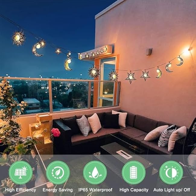 Solar String Lights Outdoor Star Moon Sun 13Ft 153In Led Solar Powered Fairy Decorative Lights for Garden Patio Yard Trees Mothers Day Gifts Wedding Party (Warm White) (Star Moon Sun String Lights)