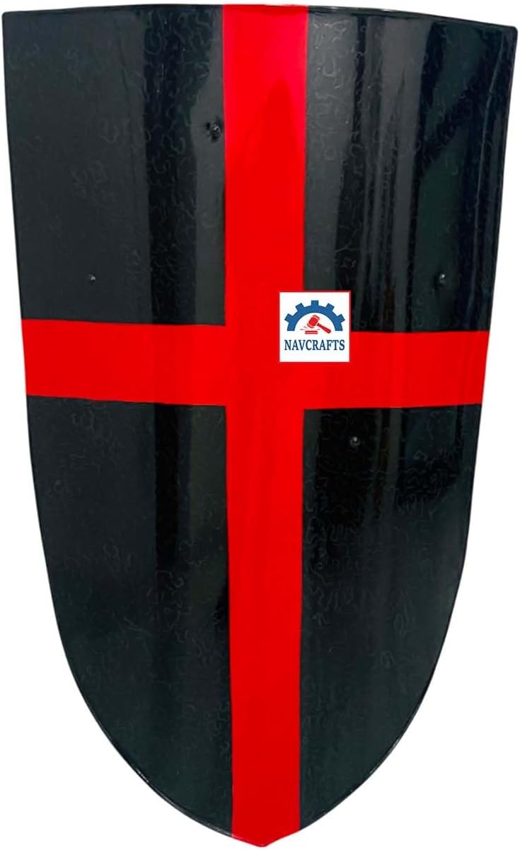 Medieval Knight Red Cross Shield | Templar Crusader Shield | Battle Ready Warrior Shield | SCA LARP Armor Viking Shield for Buhurt, 28 Inch