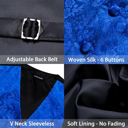 Image of Barry.Wang Men's Suit Vest Tie Bowtie Set Formal Silk Paisley Waistcoat Hanky Cufflinks Lapel Pin Set Wedding Party 7PCS