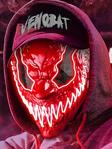Venobat LED Halloween Maske, Gruselige Leuchtmaske für Männer Frauen Kinder Erwachsene mit 3 Leuchtmodi Leuchtende Neon Maske Dunkel und Böse Leuchtende Augen Cosplay Kostüm Maskerade Partys Karneval Cover