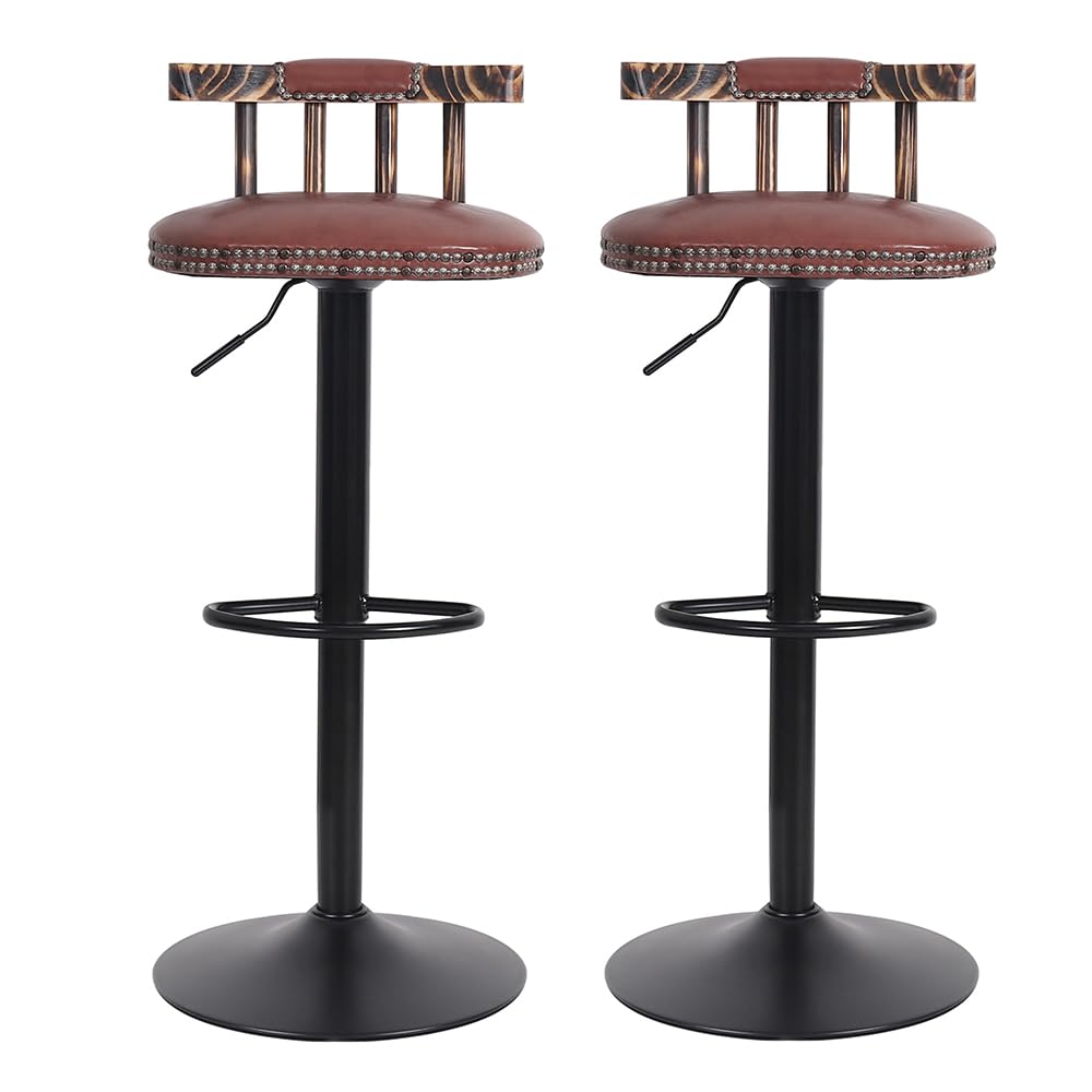 medla Bar Stool Set of 2: Bar Chairs for Ktchen Bar Stool Chair Height Adjustable High Chairs Counter Stool Barstool with Back Footrest PU Leather Cover for Home Office Kitchen Black Brown