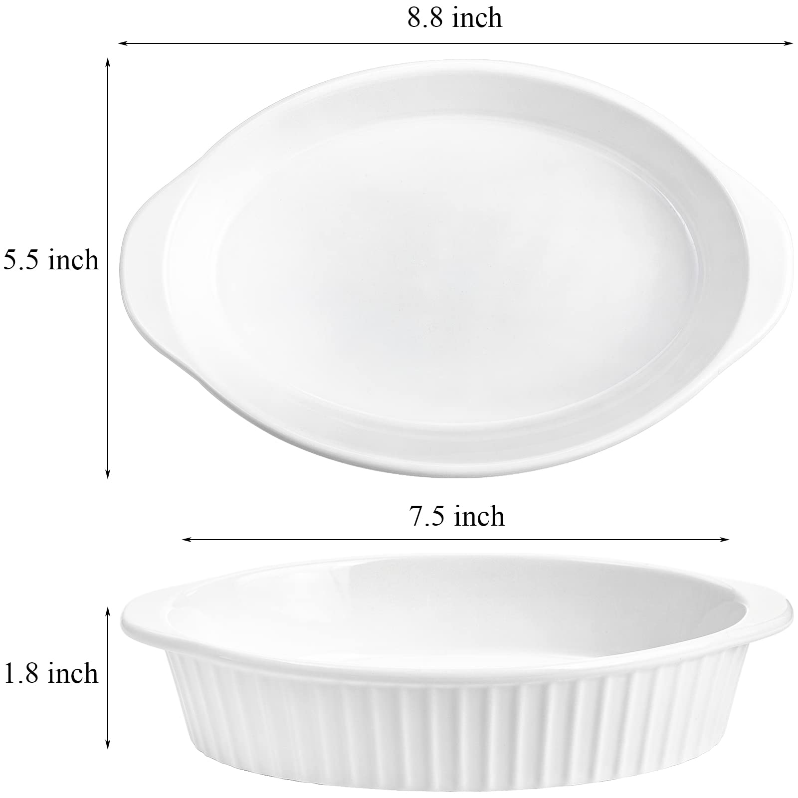 Foraineam Zestaw 4 białych porcelanowych owalnych naczyń do pieczenia, 450 ml Au Gratin Pans Małe naczynie do serwowania, patelnia do lasagne Crème Brulee zestaw naczyń do pieczenia z podwójnymi