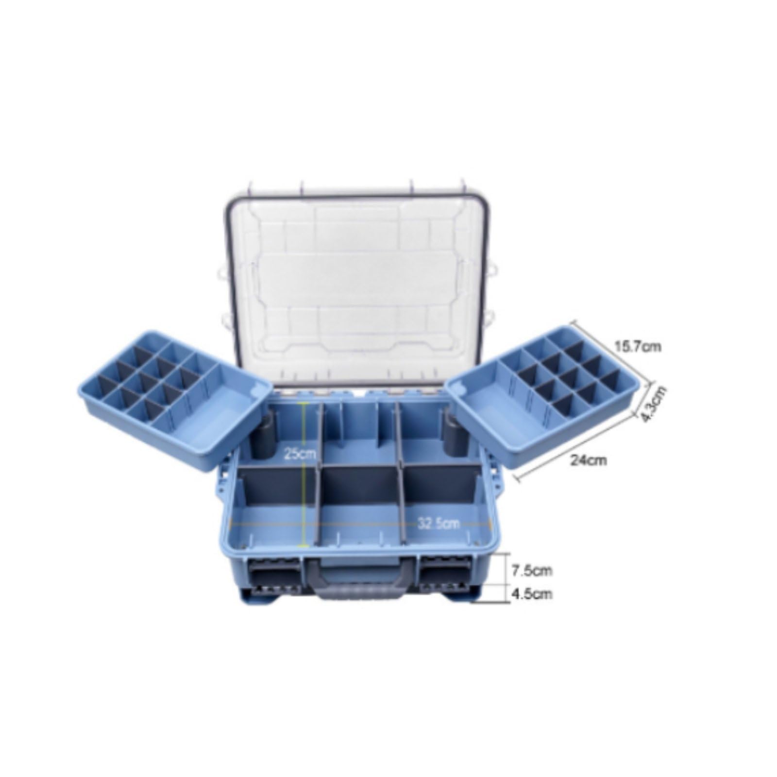 MERIGLARE Angelkoffer wasserdichte Angeltasche Zubehörbox mit Fächern Robustes Hartschale Gehäuse aus Und PP Ordnung für Köder Haken für Seeufer Reisen Wochenendausflüge, Array, Blau