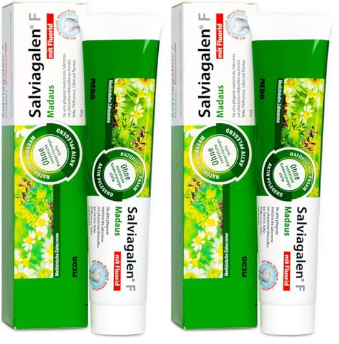 Salviagalen F Madaus (75 ml) - Medizinische Zahnpasta mit Fluorid | Zahnreinigung für empfindliche Zähne mit Dreifach-Aktivschutz (Packung mit 2)