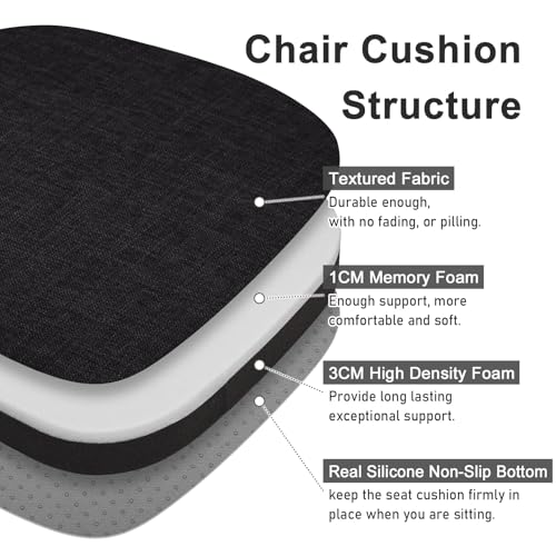 Image of baibu 14x14 Memory Foam Metal Chair Cushions Set of 4, Dual-Layer Design Non-Slip Metal Dining Chair Pads Kitchen Seat Cushion with Machine Washable Cover, 4 Counts, Black