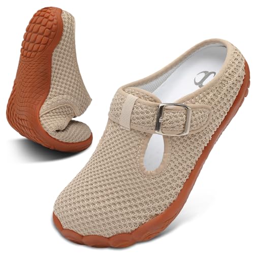 Scurtain Brown Mules for Women Comfortable Summer Beach Flat Sandals Adjustable Diabetic Bunion Maternity Shoes Comfort Slip On Slippers Wide Width Backless Barefoot Sneakers for Indoor Outdoor Size