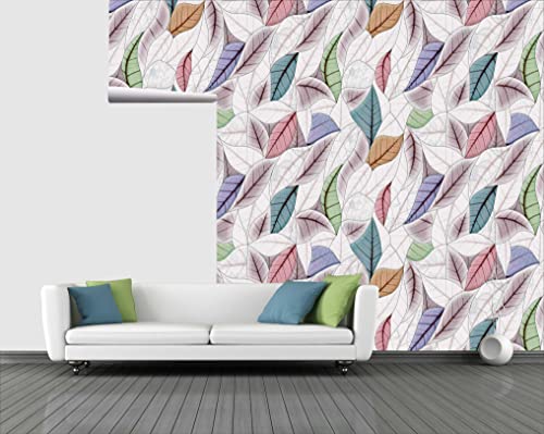 Image of CABANA HOMES Wall Stickers DIY Leaves Wallpaper for Home Decor (45 x 125 cm, 1 Roll) (6 sq. ft) Decorative Self Adhesive Living Room Decals Bedroom, White