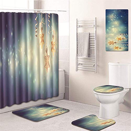 L.TSA 5-teiliges Duschvorhang-Set Weihnachtsbad-Fußmatten-Set Wasserdichter Sockelteppich - Toilettensitzbezug-Badematte…