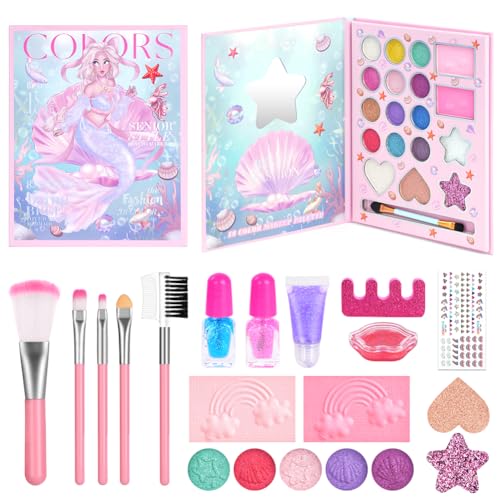 Aomig Juego de maquillaje infantil para niña, 36 unidades, lavable, juego de cosméticos en 23 colores, con esmalte de uñas, pintalabios, maletín de maquillaje, edad 4-12, juguete para Halloween