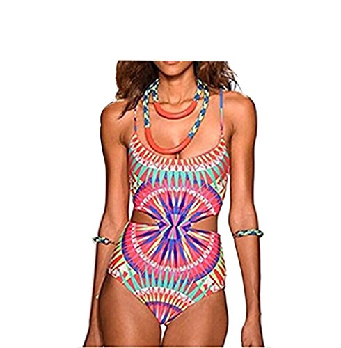 Flymall Paisley Print Cut Out One-piece Bikini Monokini (L)
