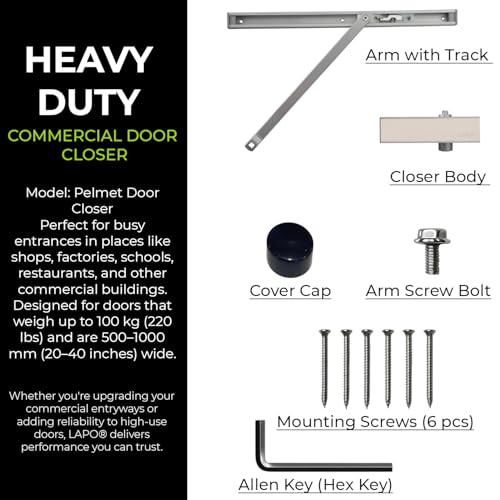 Image of LAPO Hydraulic Door Closer for Wooden Doors | Aluminium Build Door Closer | Double Speed Control | Pelmet Arm Design | Supports Up to 100 Kg Doors| ISO 9001 Certified | Matt Finish