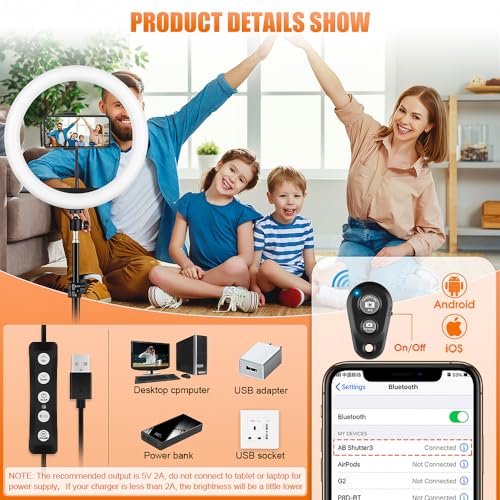11.5 Zoll Ringlicht mit Stativ Handy, Tisch LED Ring Light Kamera Handystativhalter mit Ringleuchte für YouTube, Selfie, Makeup, Fotografie, 40 RGB-Modi 13 Helligkeit 5