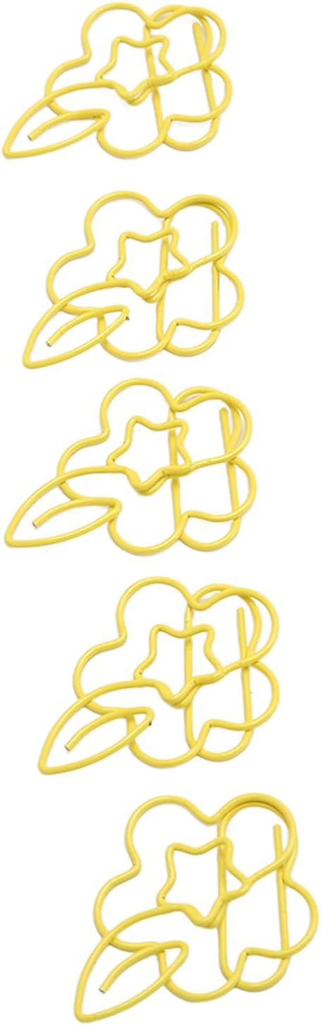 HERCHR フラワーシェイプペーパークリップ、45個 イエローペーパークリップ かわいいペーパークリップ メタルペーパークリップ